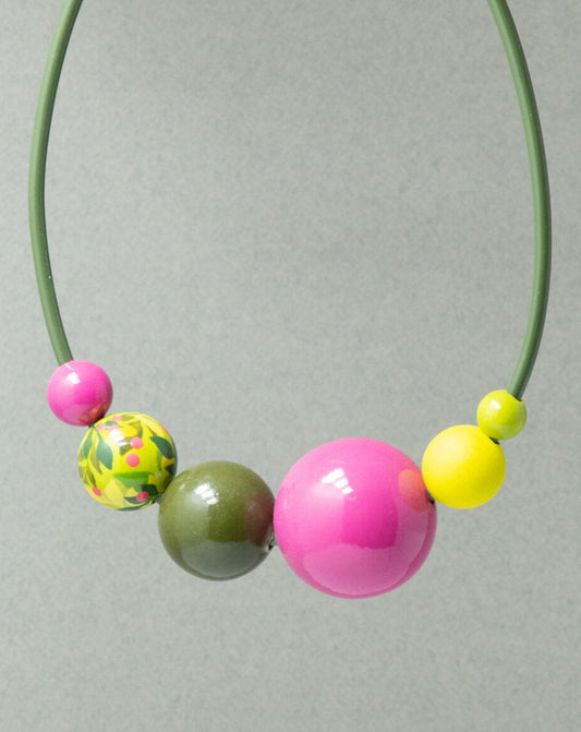 Pink Jungle Wooden Bead Necklace