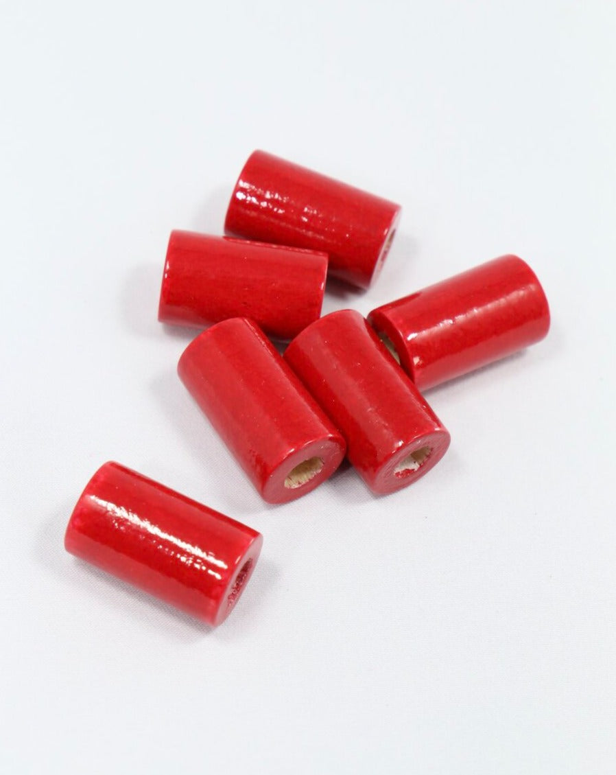 Red Cylinder Wooden Bead