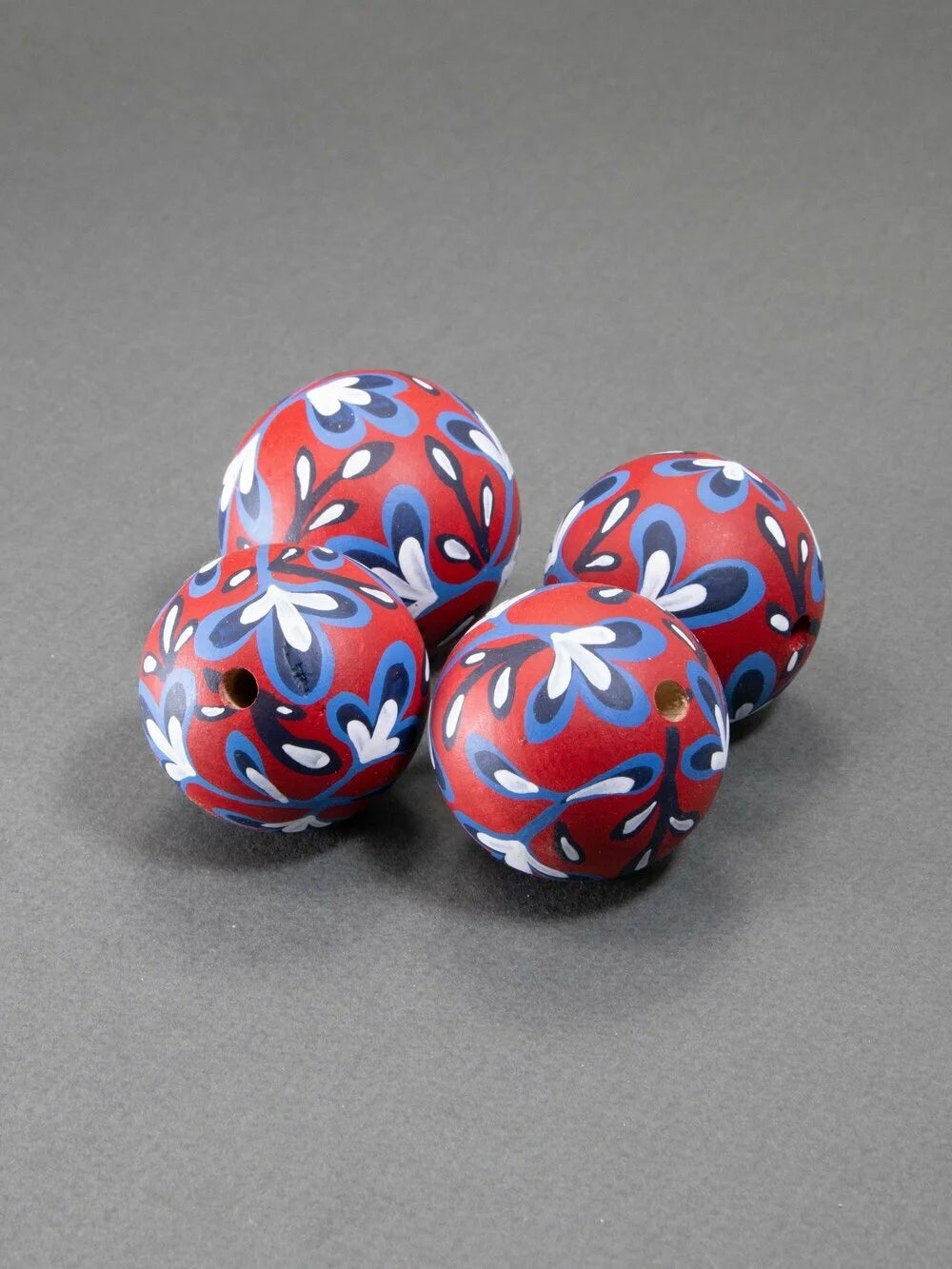 Red Ethnical Flower Wooden Bead