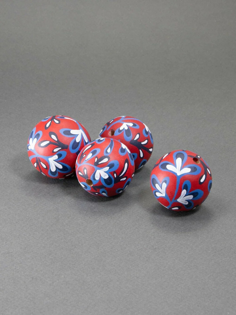 Red Ethnical Flower Wooden Bead
