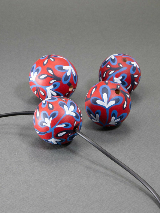 Red Ethnical Flower Wooden Bead