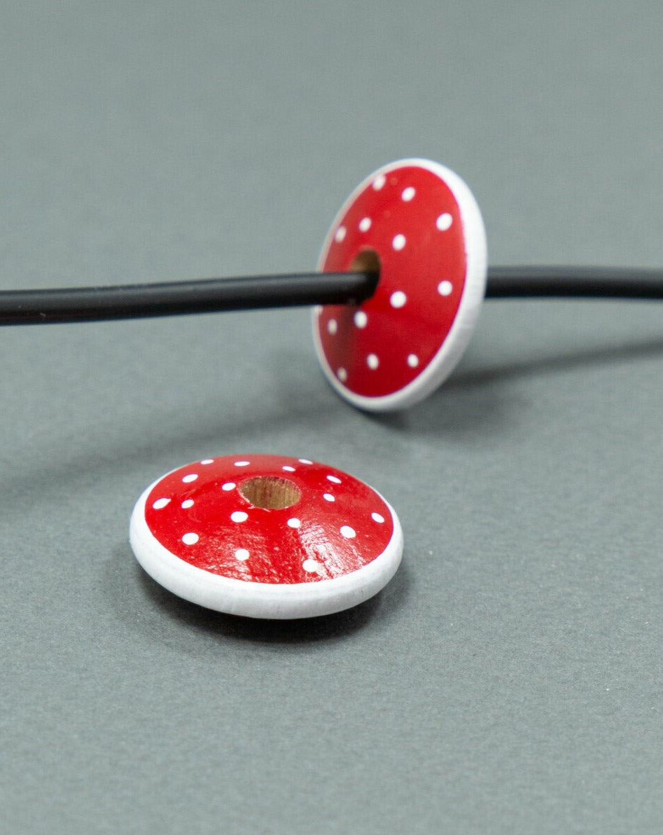 Red Flat Wooden Beads Set 4