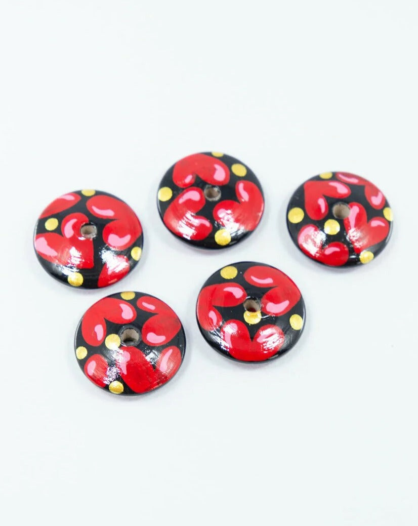 Red Hearts Flat Wooden Bead