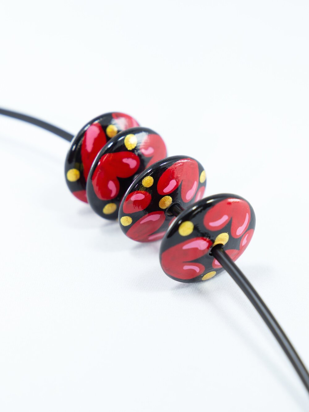 Red Hearts Flat Wooden Bead