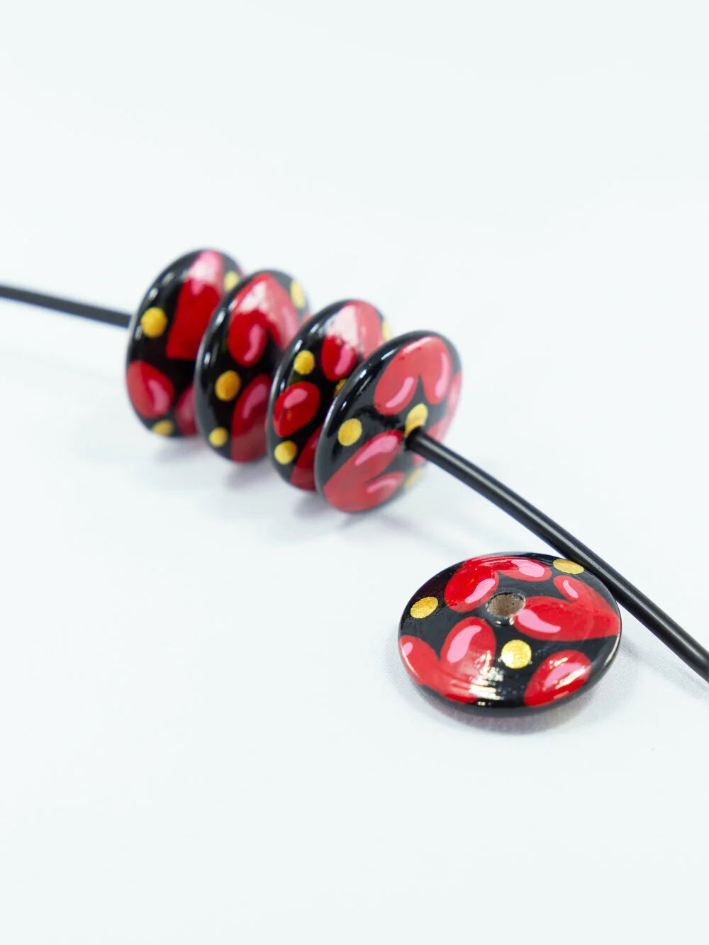 Red Hearts Flat Wooden Bead