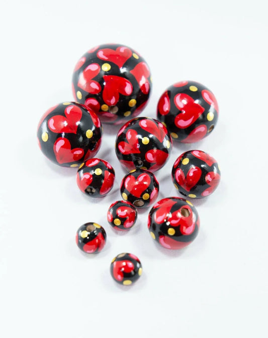 Red Hearts Wooden Bead