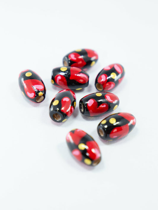 Red Hearts Wooden Beads in Bean Shape