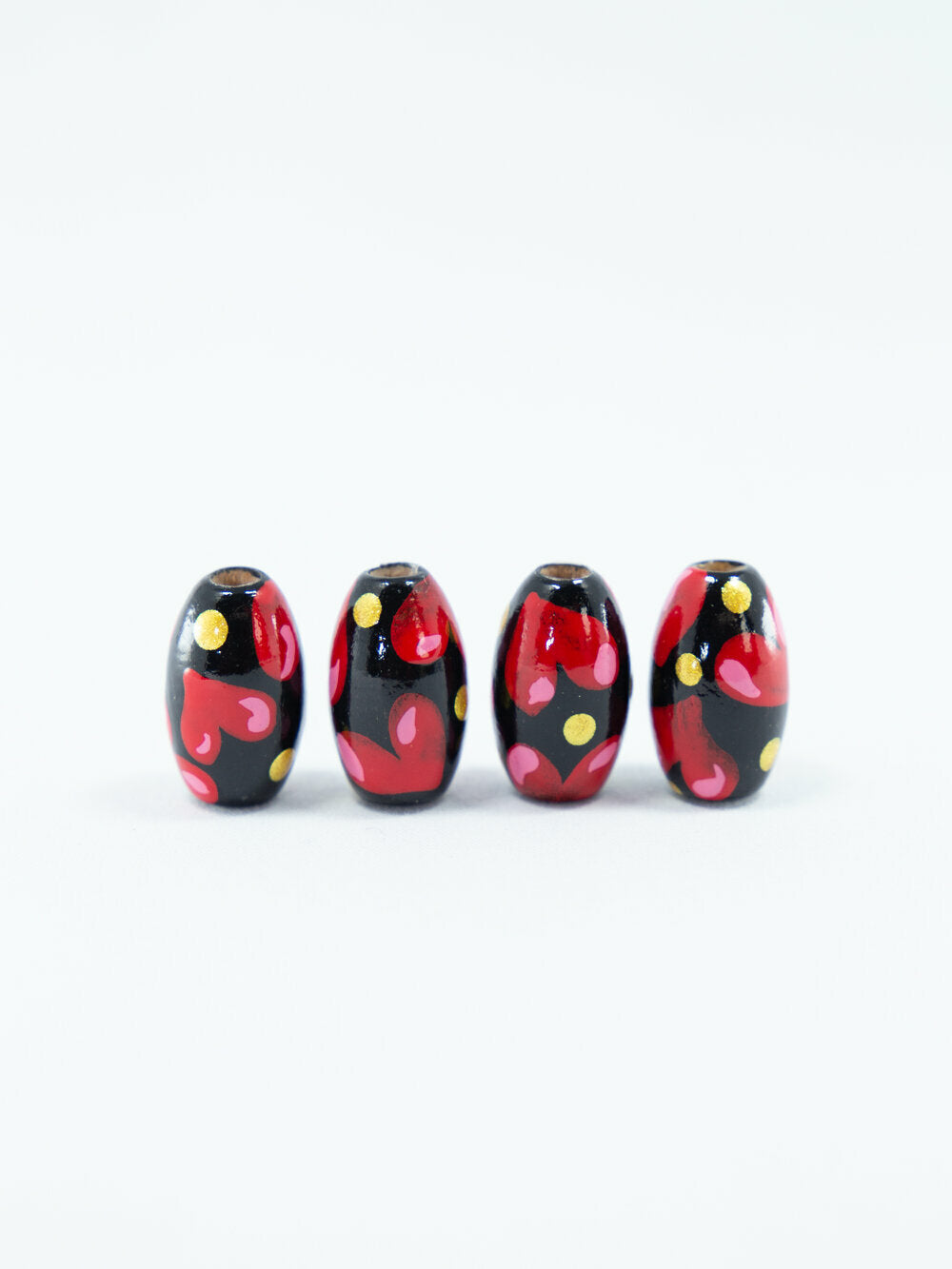 Red Hearts Wooden Beads in Bean Shape