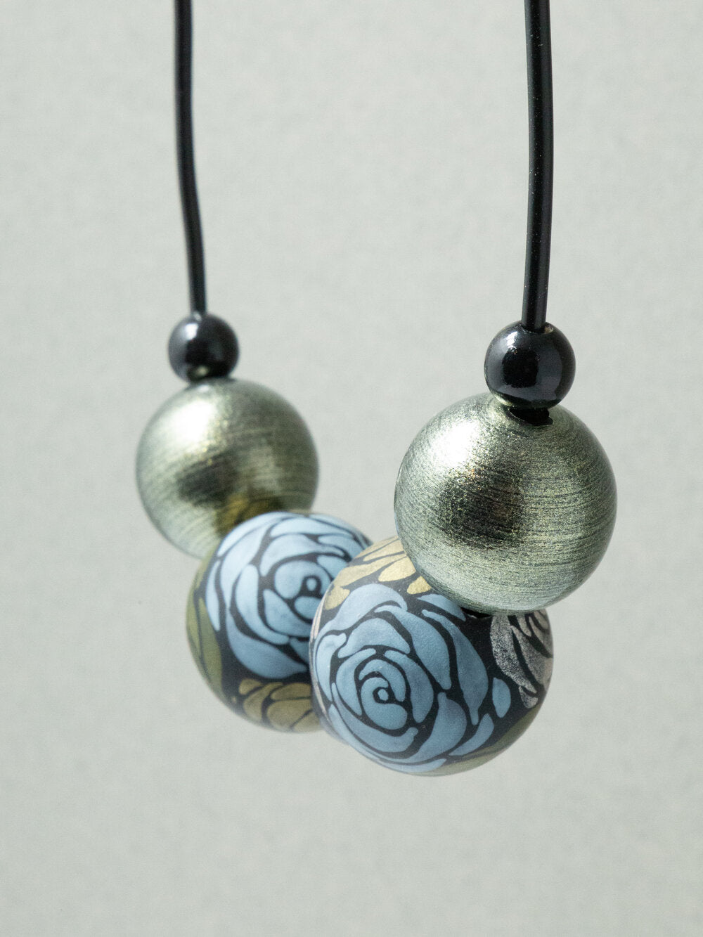 Silver Roses Wooden Bead Necklace