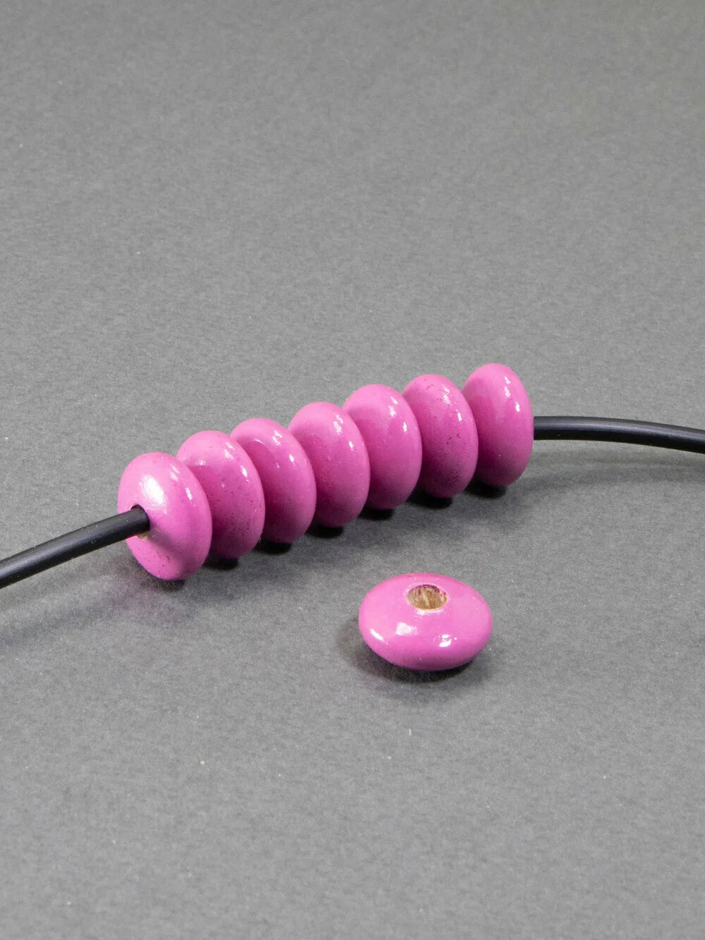 Dark Pink Flat Wooden Bead
