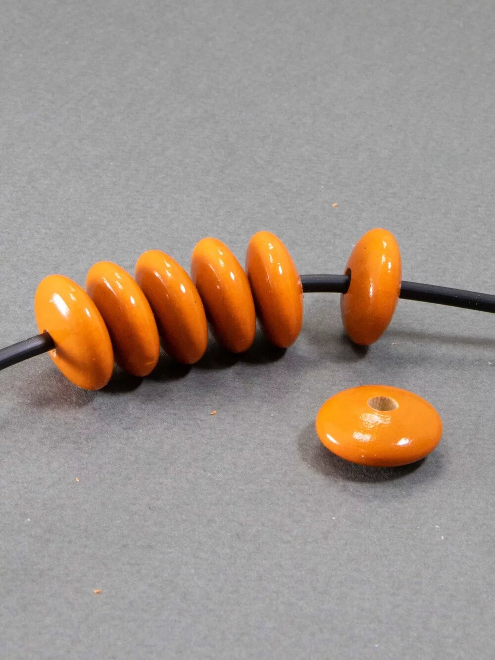 Burnt Orange Flat Wooden Bead