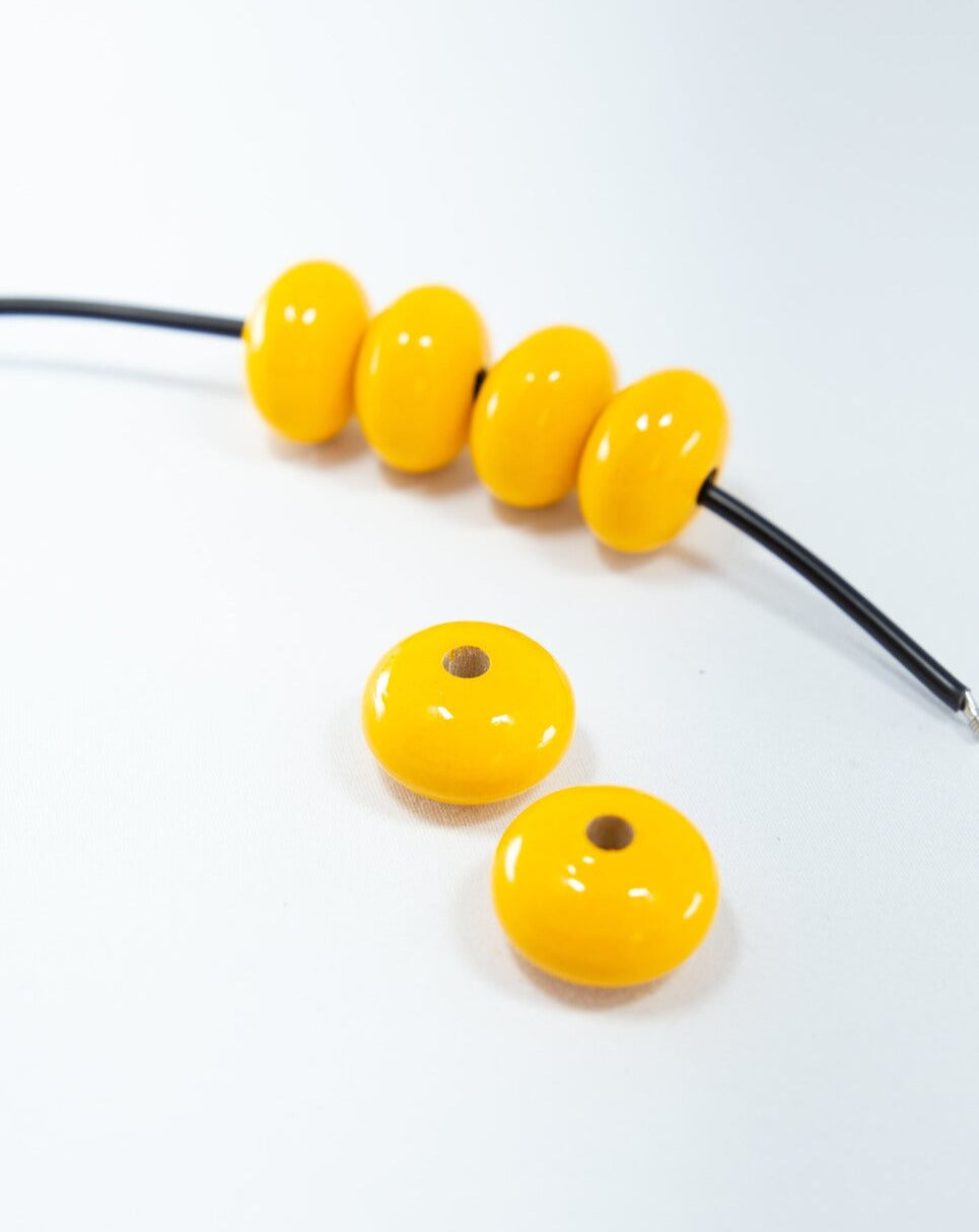 Sunny Yellow Wooden Bead in Pumpkin Shape