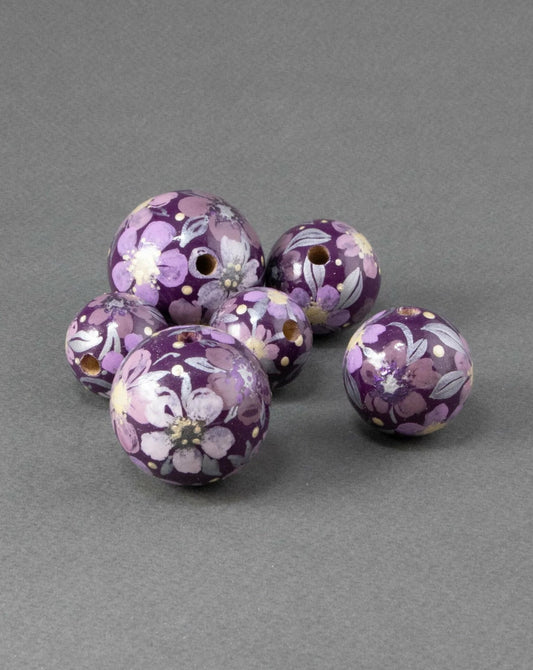 Violet Flowers Wooden Bead
