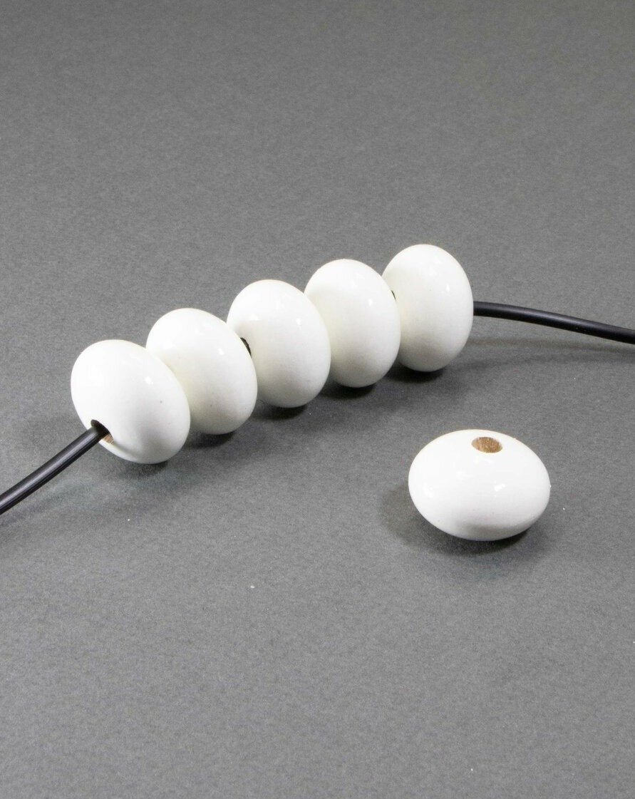 White Wooden Bead in Pumpkin Shape