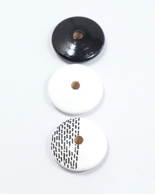 White and Black Wooden Flat Beads Set