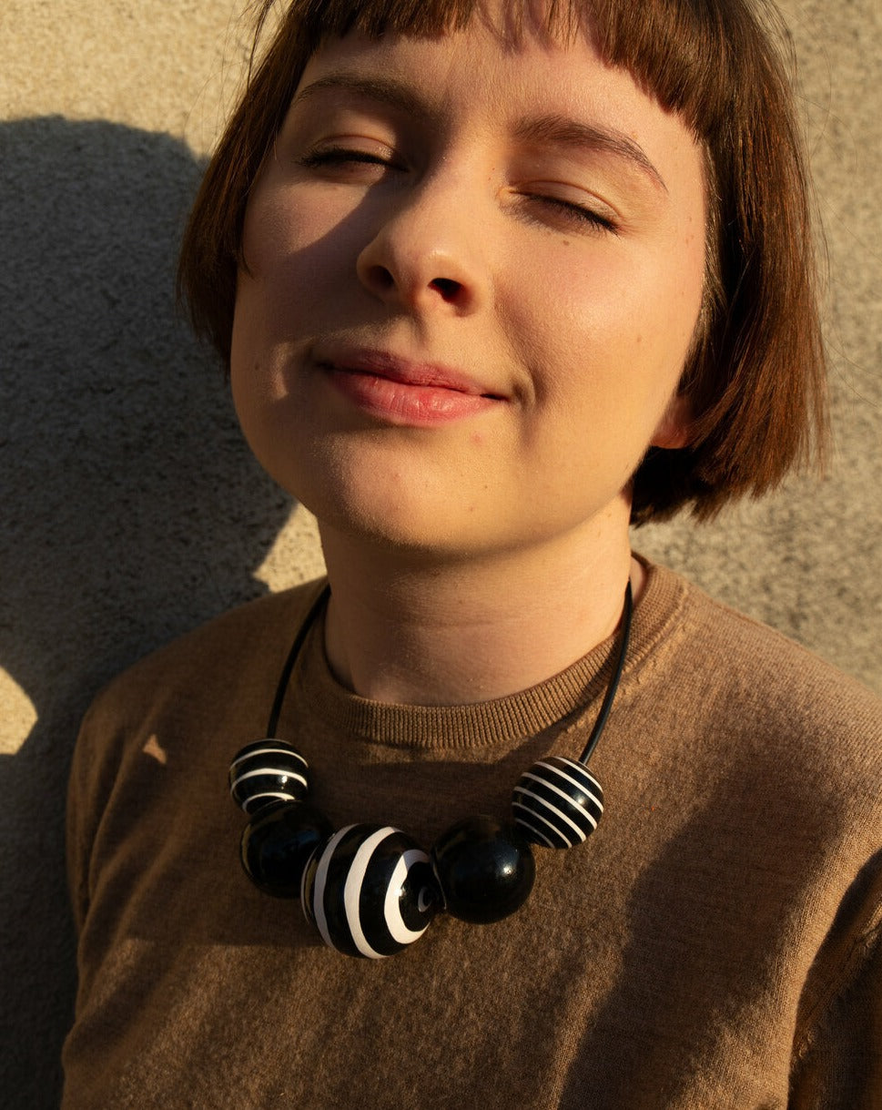 Stripes Wooden Bead Necklace