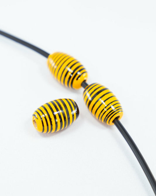 Yellow Stripes Wooden Beads in Bean Shape