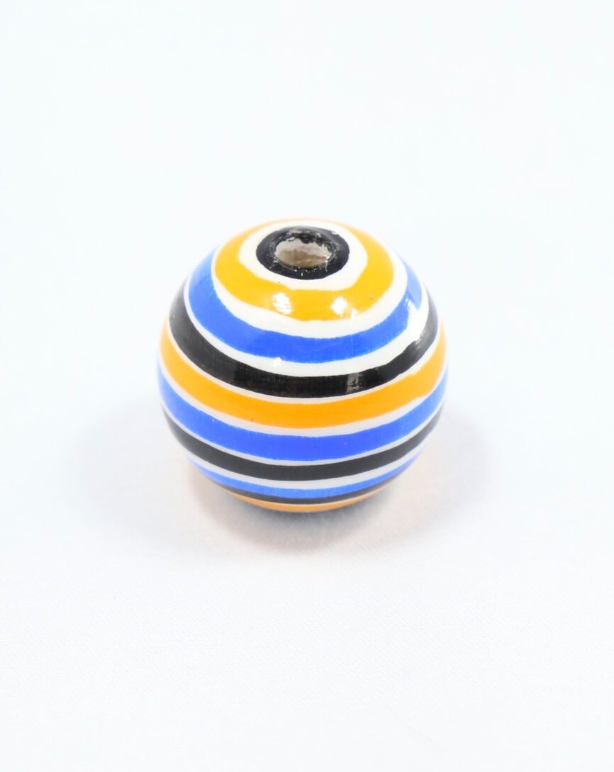Yellow and Ultramarine Stripes Wooden Bead