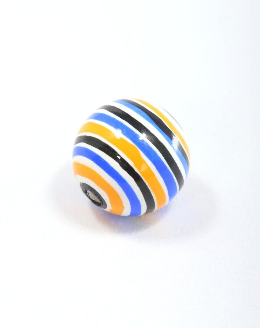 Perlina di legno a strisce gialle e blu oltremare