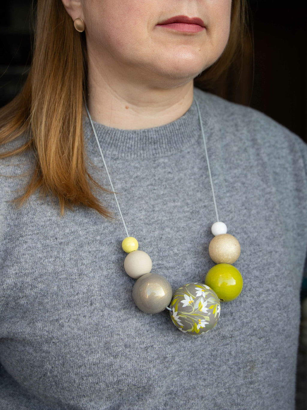 Village Flowers Wooden Beads Necklace