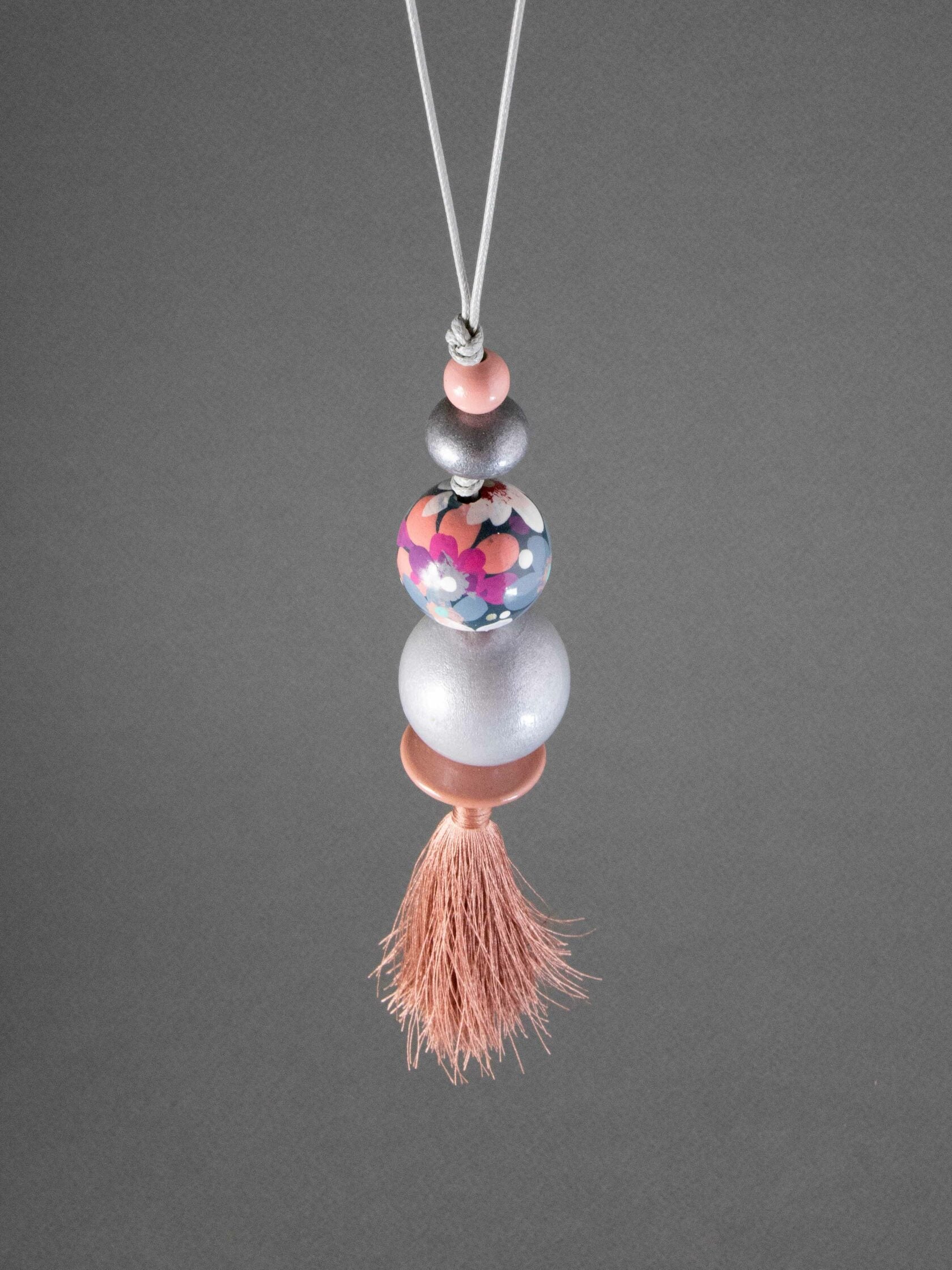 Pink & Blue Flowers Beaded Pendant