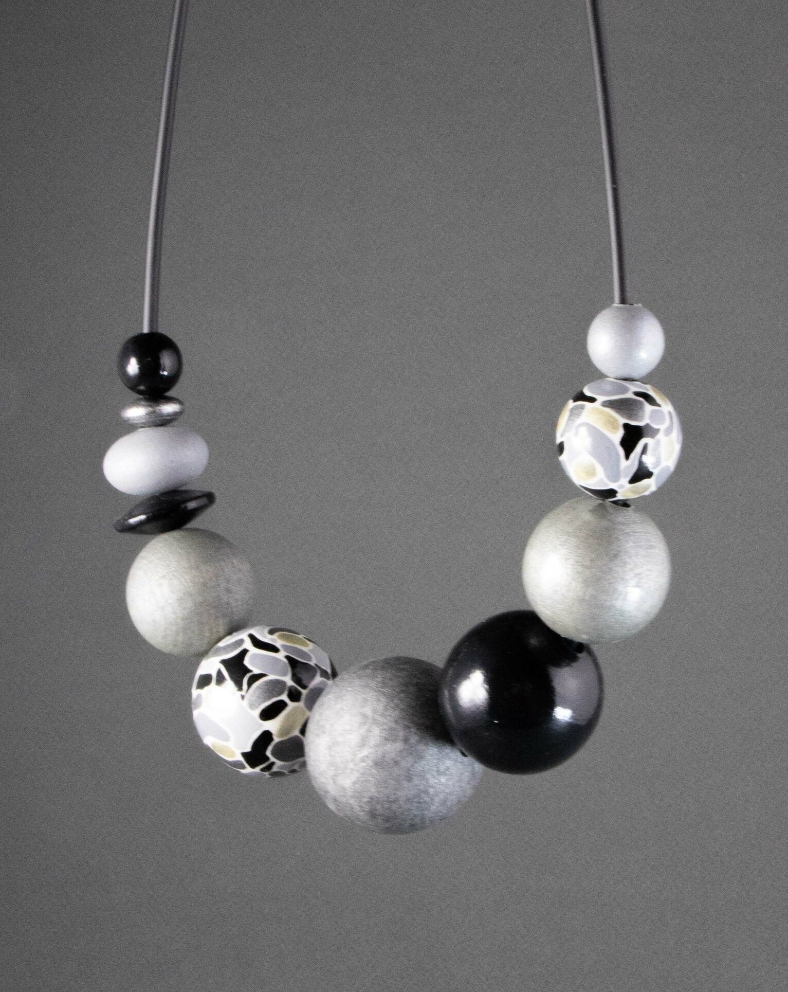 Silver Wooden Bead Necklace 2