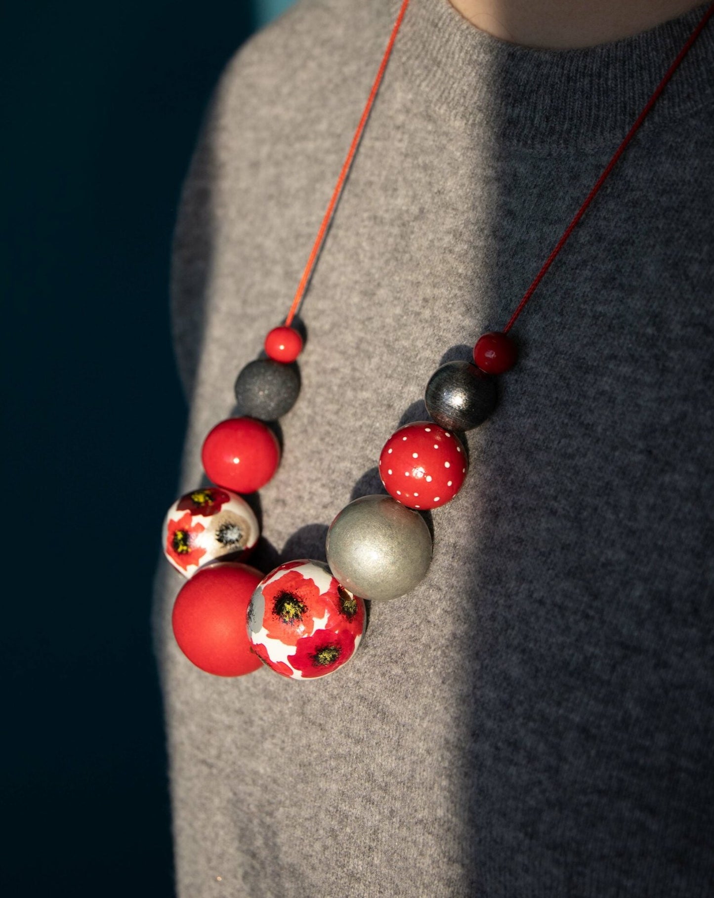 Red Poppyseed Wooden Beads Necklace