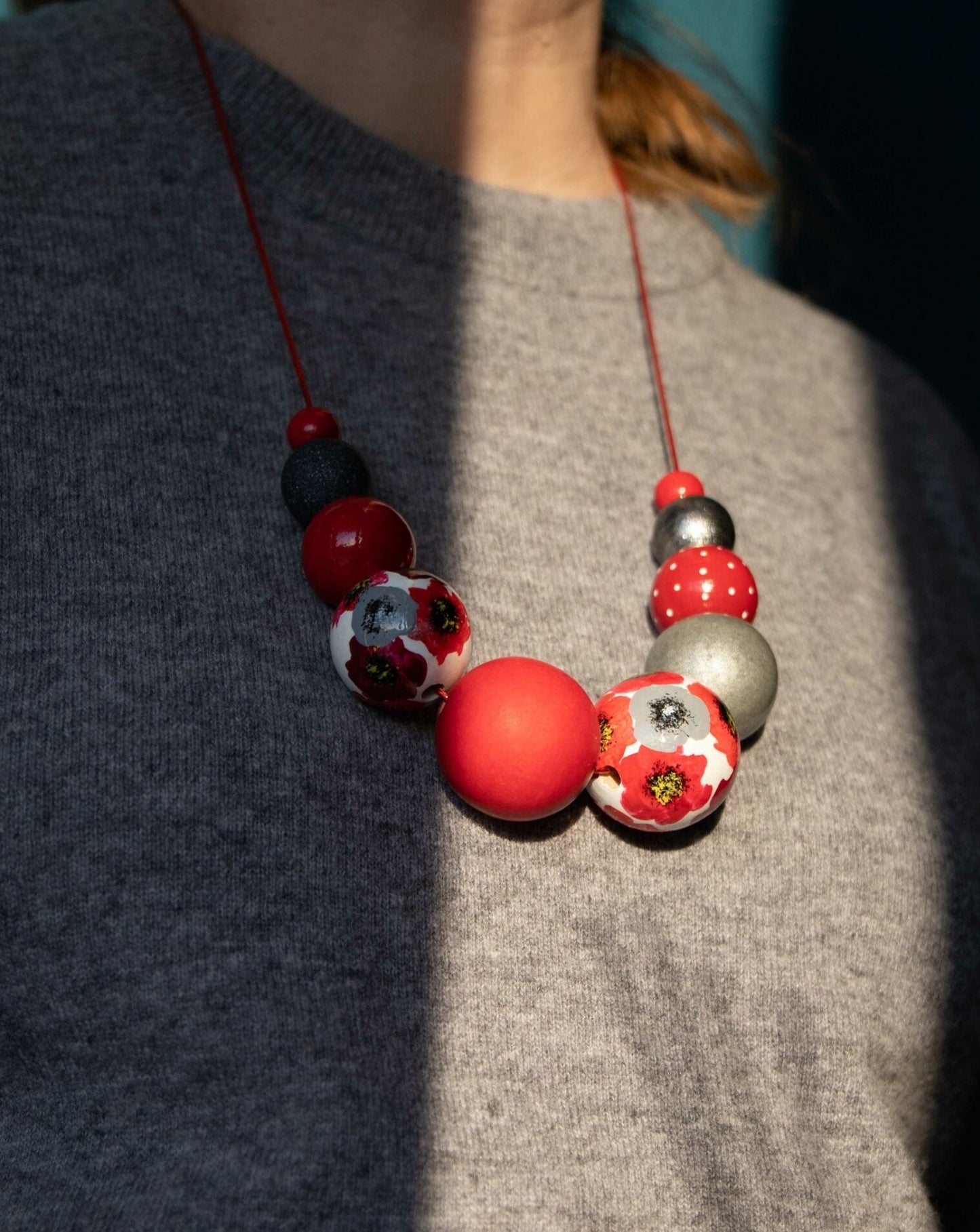 Red Poppyseed Wooden Beads Necklace