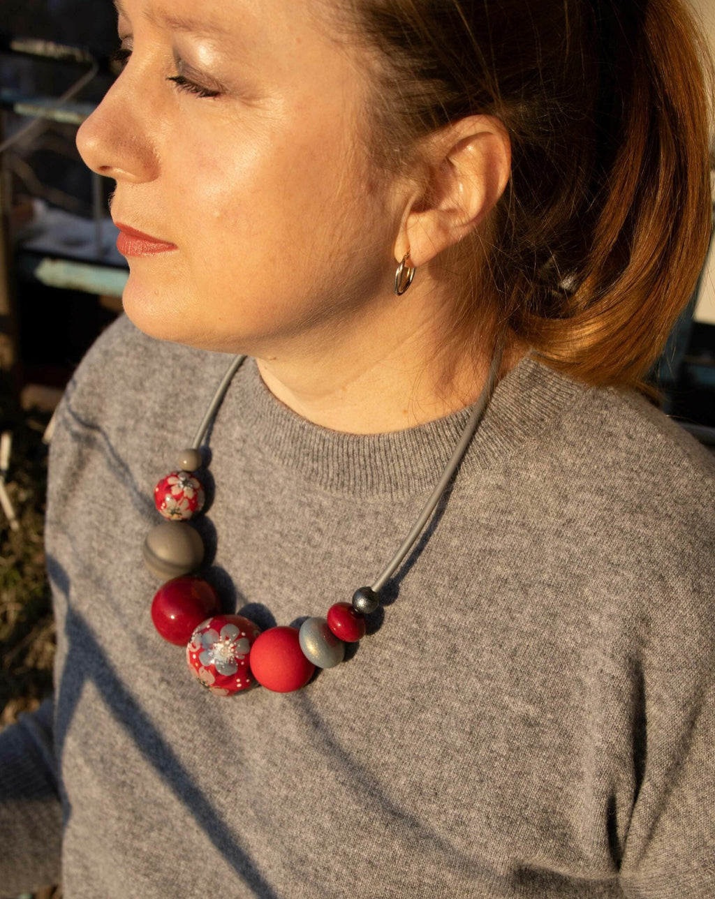 Ruby Wooden Bead Necklace