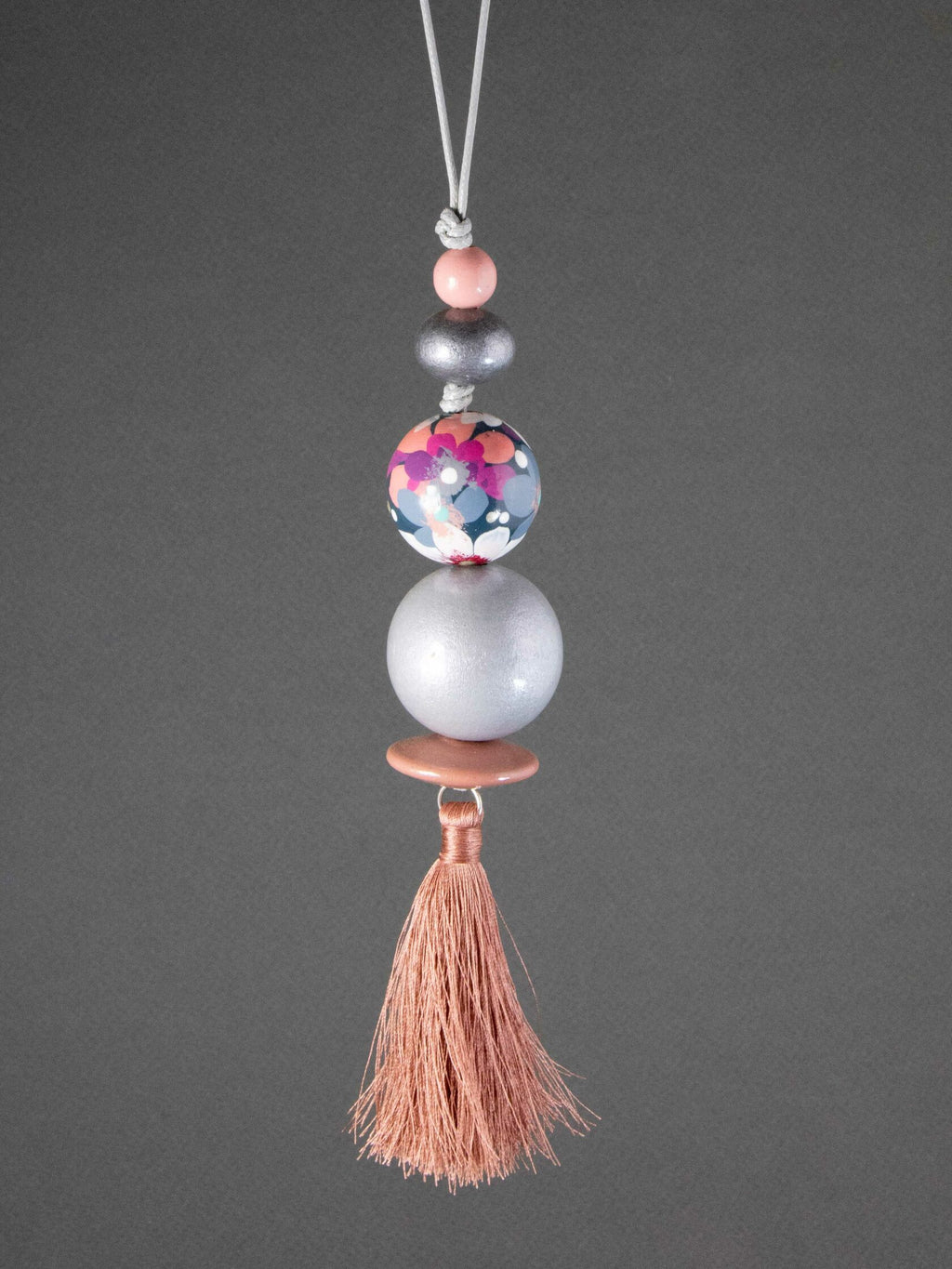 Pink & Blue Flowers Beaded Pendant