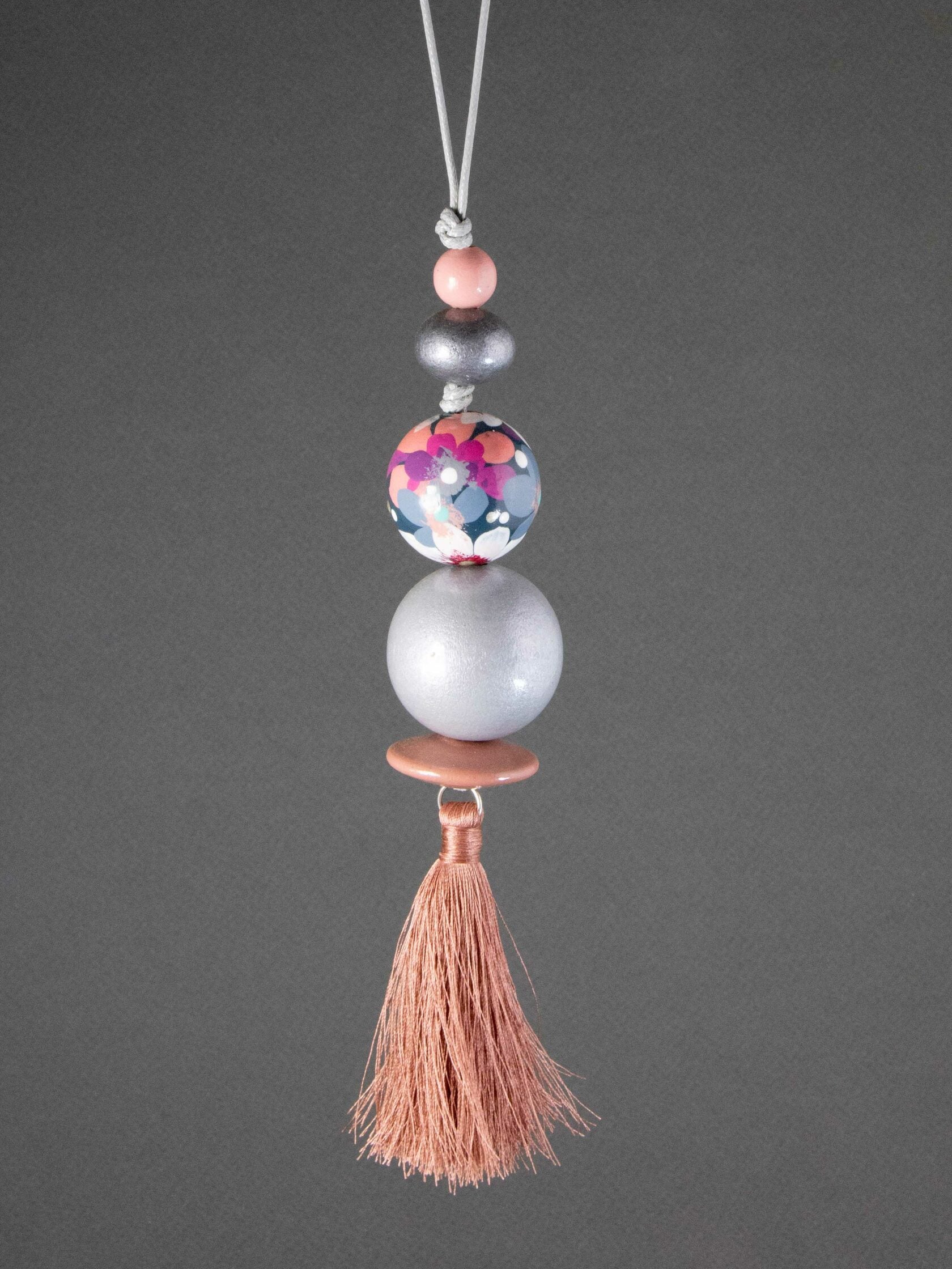 Pink & Blue Flowers Beaded Pendant